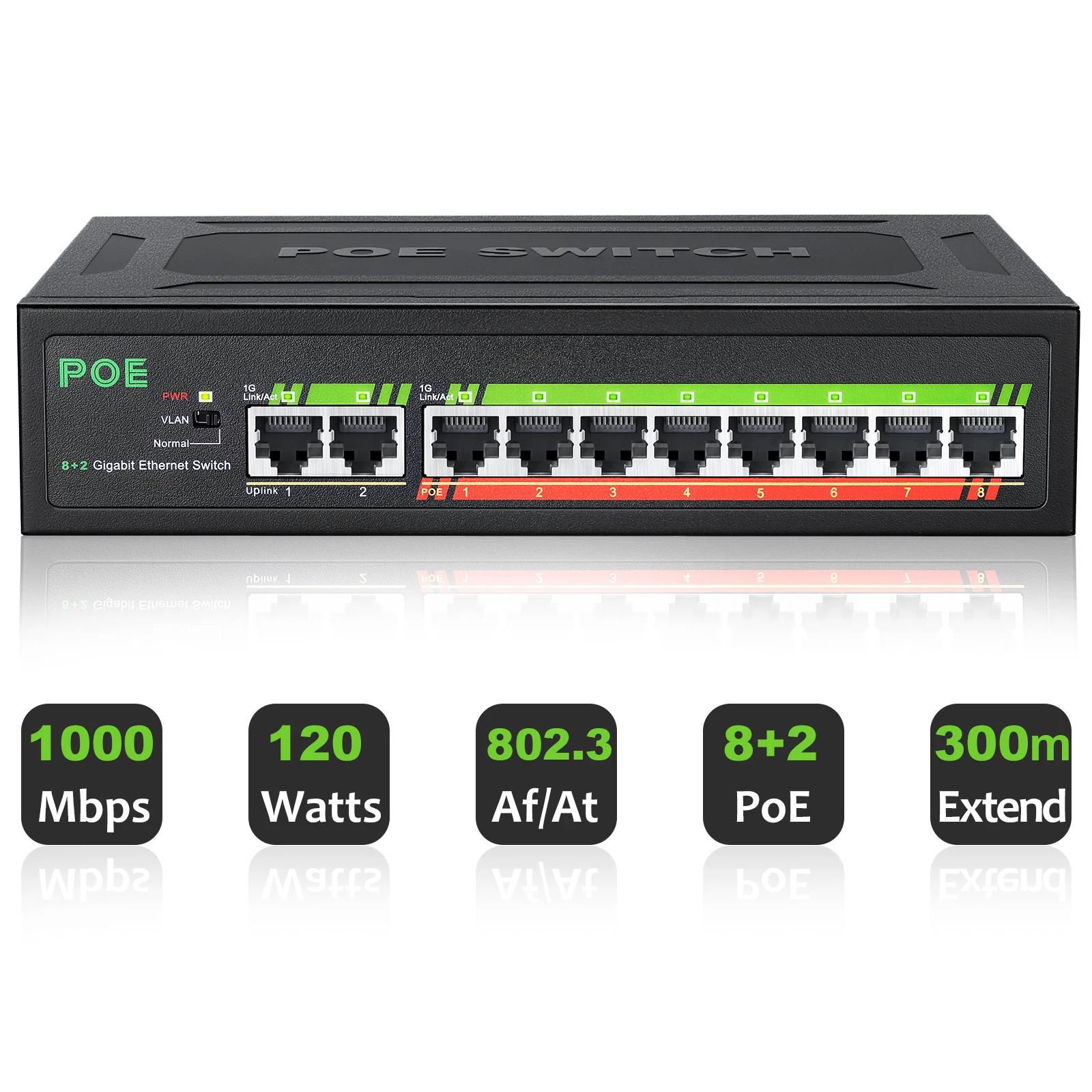 Ienronlink-ethernet Switch Port 100 1000mbps Portas Uplink Ethernet Switch 52v 120w Fonte de Alimentação Embutida com Vlan