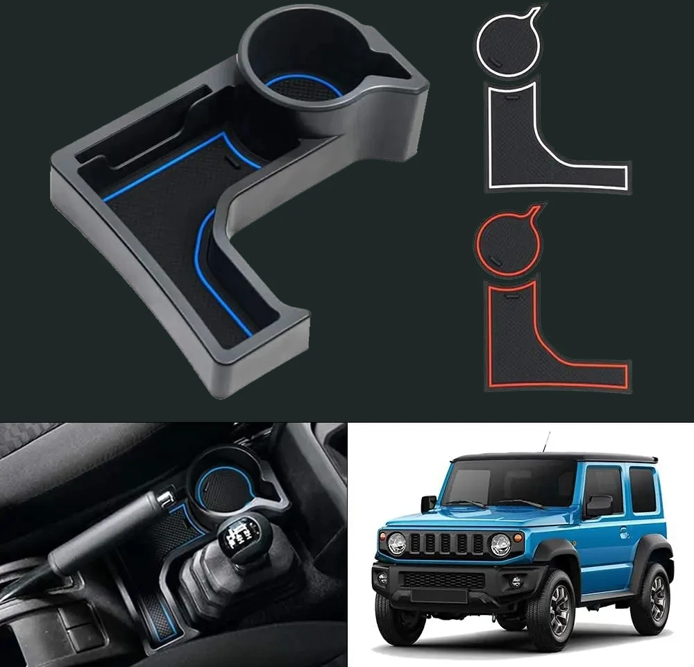 Coleya Opbergdoos voor middenconsole, compatibel met Suzuki Jimny JB64 JB74 2018-2024 (MT), Jimny accessoires, armleuning-organizer, Jimny middenarmsteun, handschoenenvak met antislipmat (rood blauw