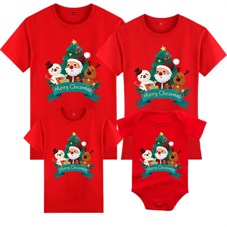 thumbnail image 1 of Nuevas camisetas navideñas familiares 2024, divertidos conjuntos navideños familiares de algodón a juego, camisetas para papá, mamá, niños, mamelucos para bebés, ropa navideña, 1 of 5