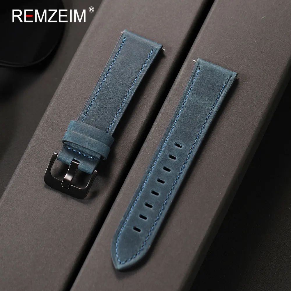 Luxury Matte Leather Watch Band with Black Buckle - Men's Replacement Strap