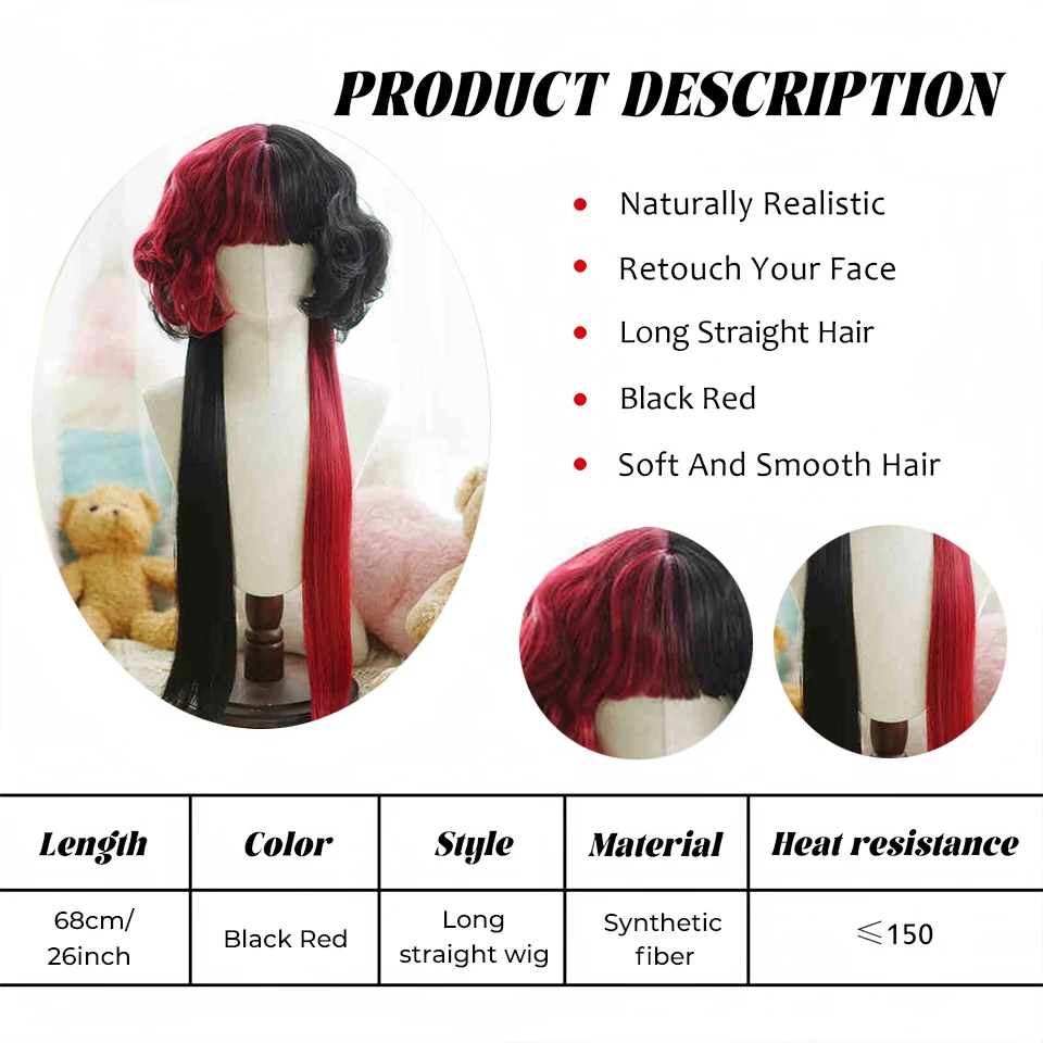 Synthetic Black White Cosplay Wig for Women Daily Party