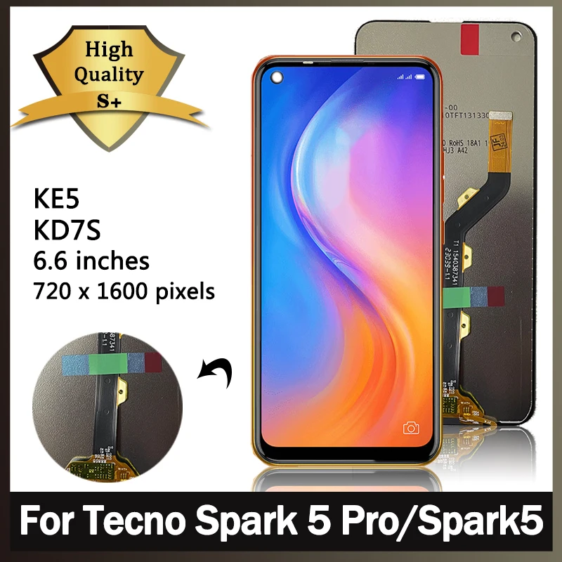 

6,6 "Оригинальный сенсорный ЖК-экран для Tecno Spark 5 KE5 KD7 KD7H KD7S, сенсорный цифровой преобразователь для Tecno Spark5 5Pro, дисплей