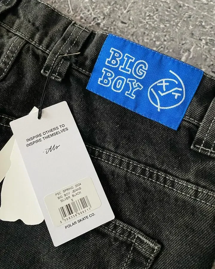 Harajuku Gothic Streetwear Polar Big Boy Jeans Japanese Hip Hop Cartoon Embroidery Baggy Jean Black Pant High Waisd Wide Trouser 4