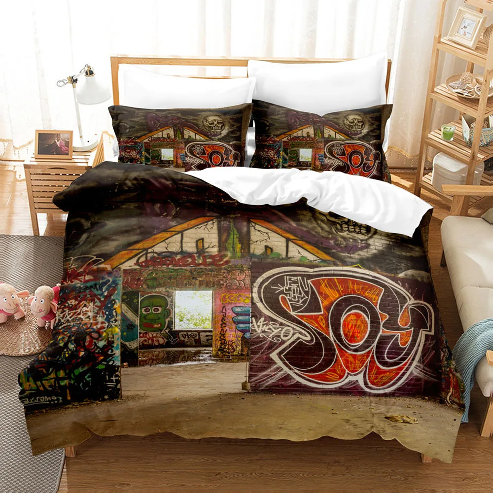 

Graffiti Duvet Cover Set For Kid Boys Youth, Modern Wall Urban Street Art Painting Bedding Set, With 2 Pillowcases