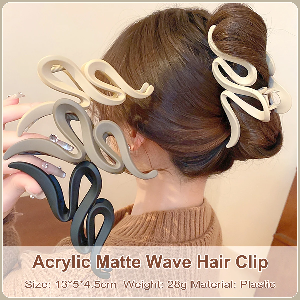 Große Haarspange Aus Acryl Kaffee Beige Für Damen_voghion.com