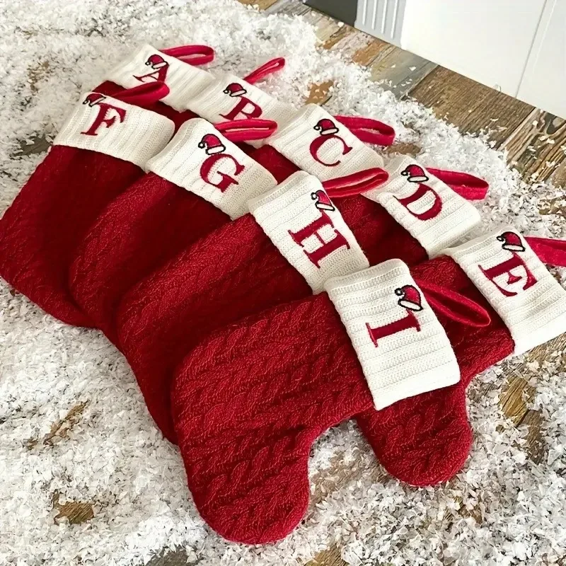 Letters Christmas Stocking Knitting Christmas Tree Pendant Decorations for 2025 Xmas Gift Snowflake Alphabet Socks for christmas stockings