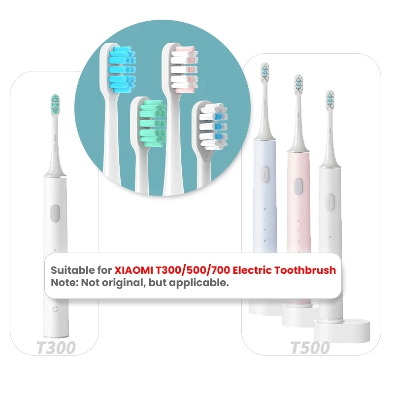 Cabezales de cepillo de dientes eléctrico para xiaomi Mijia T300/T500/T700, boquillas de repuesto reemplazables, 4 colores con tapas antipolvo