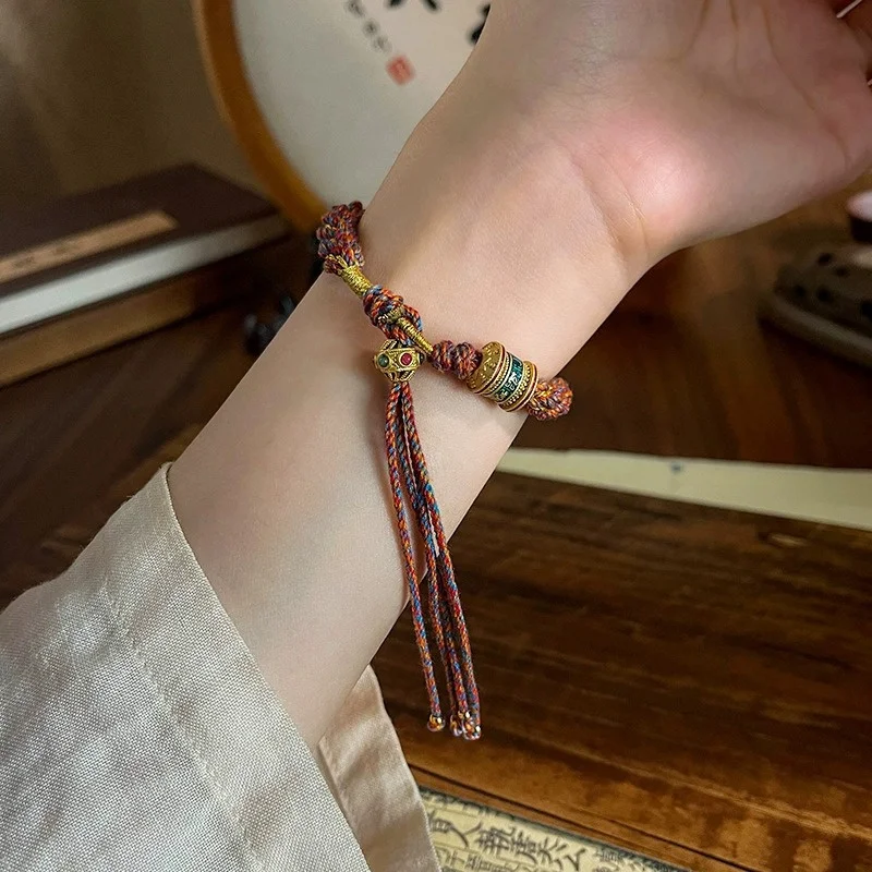 Hand Weaven Tibetan Blessing Bracelets Handmade DIY Wealth Health  Rope String Charms Bangles Bracelets Gift For Friends