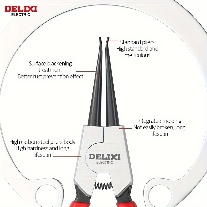 Universal Pliers DELIXI ELECTRIC 5-inch Card Spring Pliers Chrome Vanadium Steel Automatic Rebound Pliers Inner Outer Bending Manual