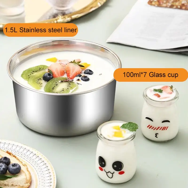 DMWD Fully Automatic Yogurt Maker 1.5L Stainless steel liner Thermostatic Rice wine Enzyme Natto Fermenter With Sealed glass cup 5