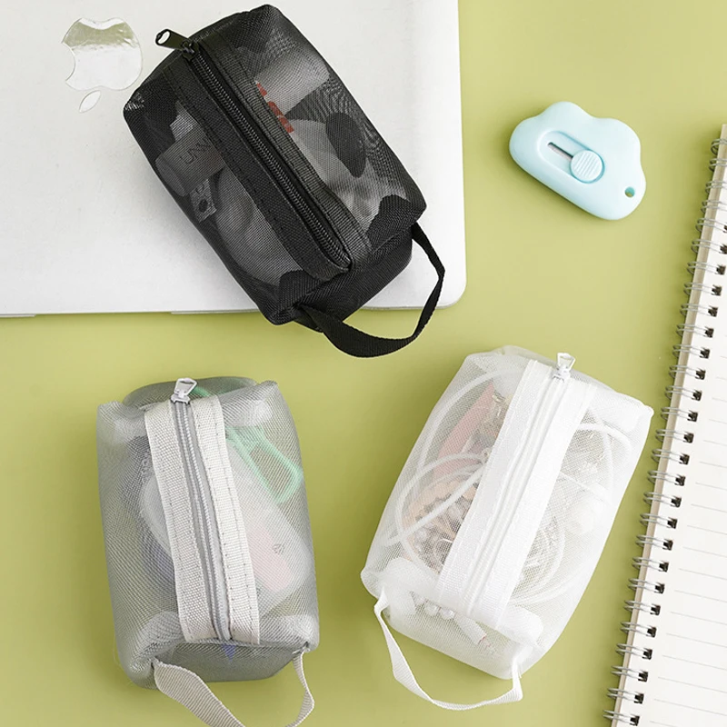 Large Capacity Key Bags Transparent Cosmetic Bag Square Mesh Storage Pouch Mini Zipper Coin Purse Mini Wash Bag Stationery Case 6