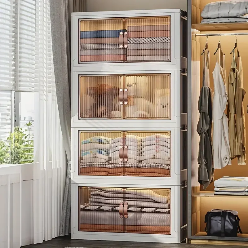 Stackable Plastic Storage Cabinet 1pc with Double Door Drawers Multifunctional Wardro