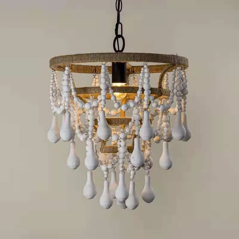 French creative homestay wooden bead chandelier, living room, dining room, bedroom, wardrobe, clothing store, lighting fixtures