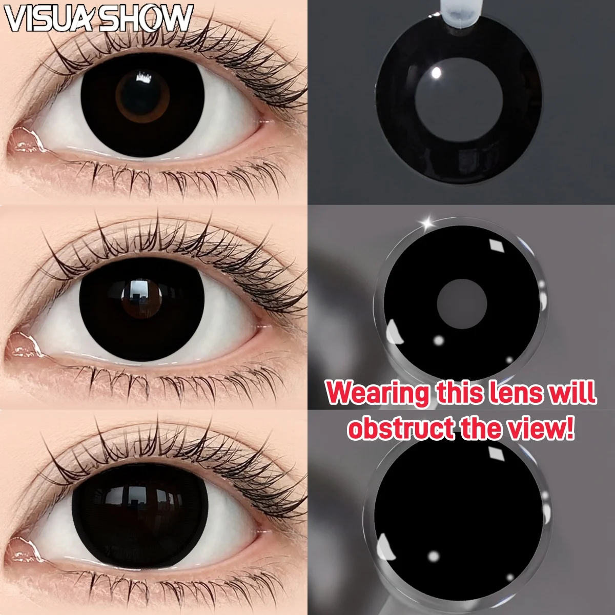 Visuashow Black Cosmetic Contact Lenses for Cosplay Makeup (2-Pack, Yearly Use)