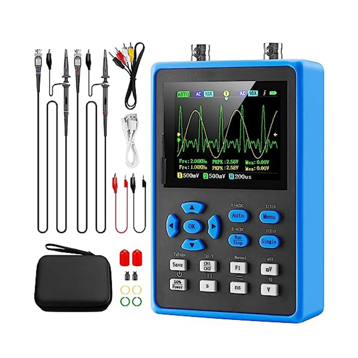 

Портативный цифровой осциллограф с ЖК-дисплеем, 2-канальный, 2,8 дюйма, TFT, автомобильный мини-осциллограф с полосой пропускания 120 МГц