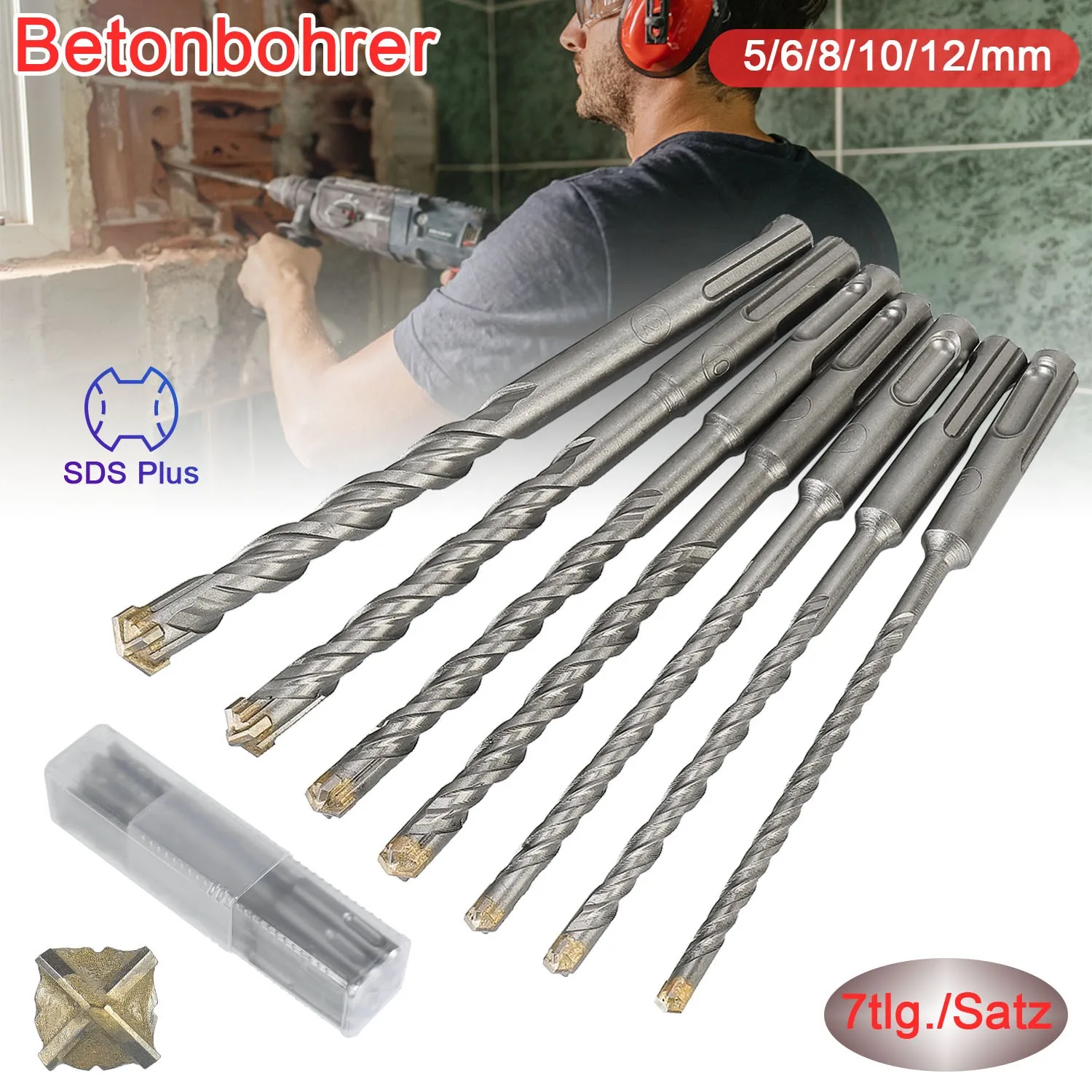 

7pcs 5/6/8/10/12mm Cross Hammer Bits SDS Plus Mixer Impact Bits For Cement Concrete Brick Drilling Holes Tools Accessories