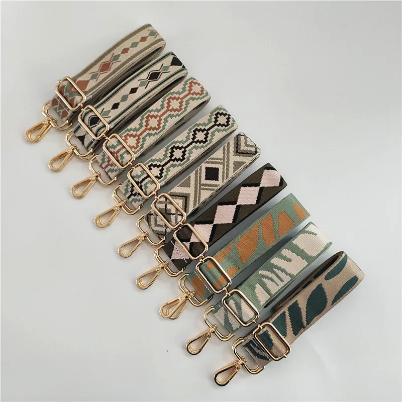 New National Style Jacquard Cotton Ribbon Replaceable Single 3.8cm Wide Long Shoulder Bag Strap Weight Reduction Accessories