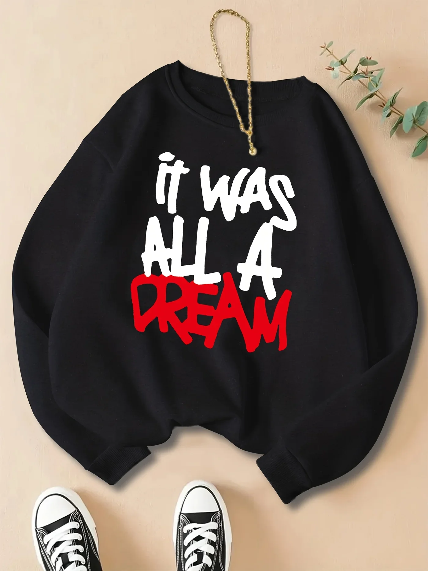 

Женский Повседневный удобный пуловер, толстовка с принтом It Was A Dream, модная теплая одежда, Свободные флисовые женские толстовки с круглым вырезом