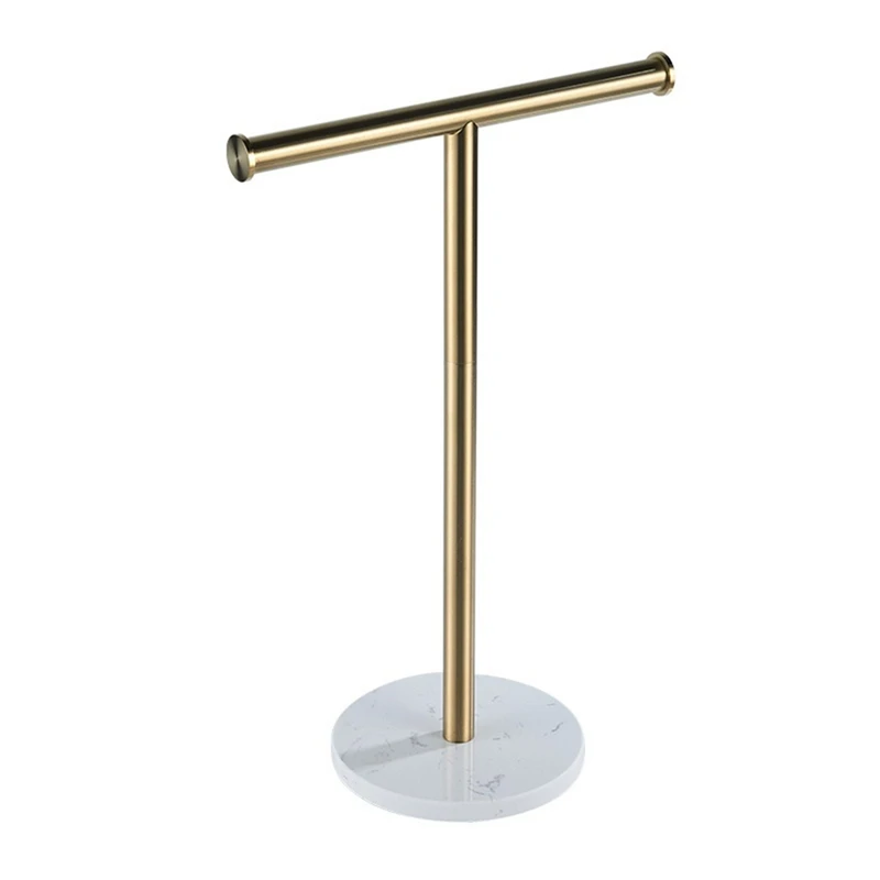 Porta Asciugamani Da Bagno Autoportante In Acciaio Inox 304 - Design A Forma Di T Con Base In Marmo, Finitura Oro - Foto 9