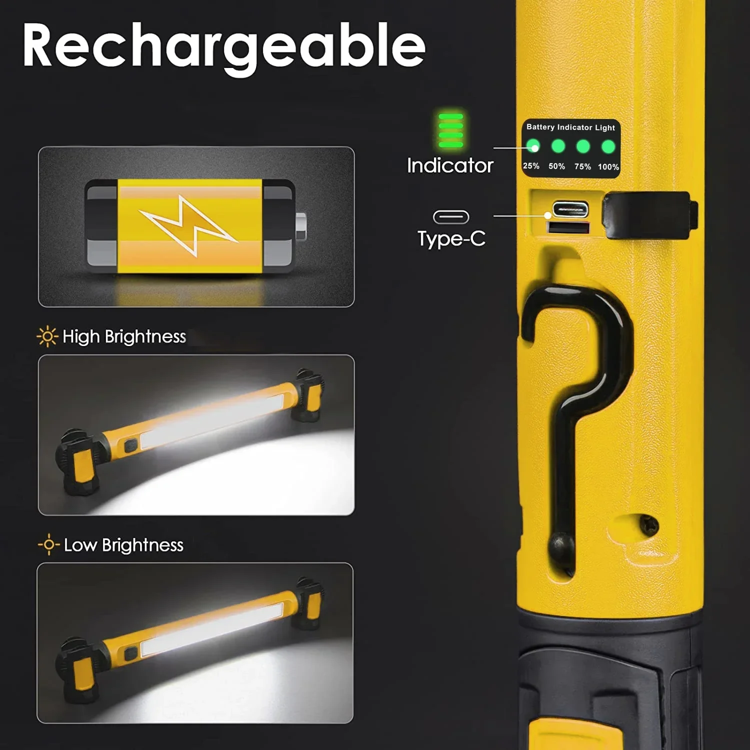 1000W LED 5200mah Magnetic Work Light Rechargeable Underhood Work Light with Hooks&Rotating Magnetic For Car Repairing Emergency led flashlight led lights camping lamp led work light camping lights work light