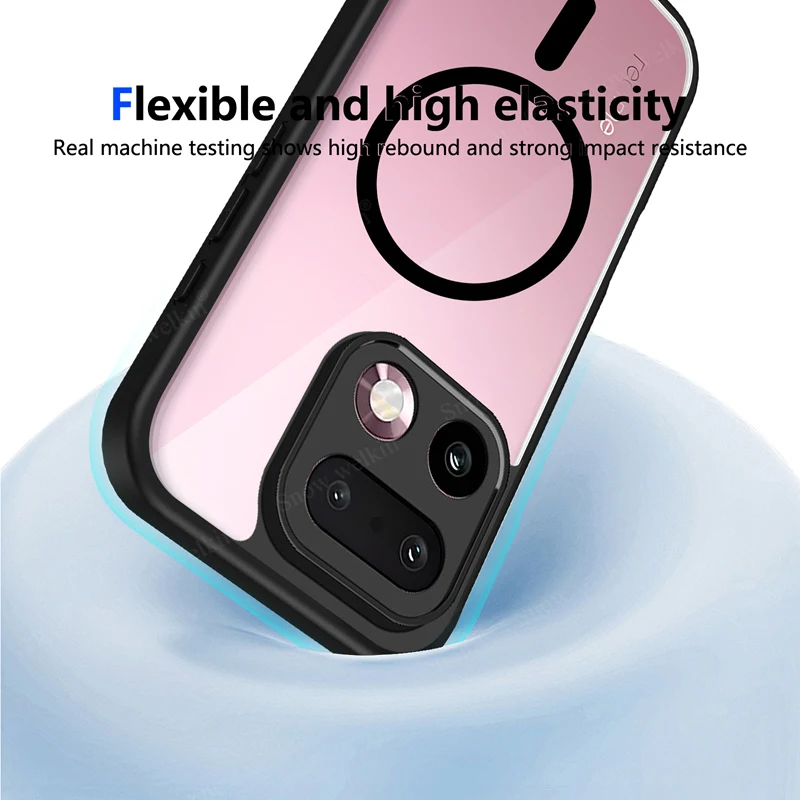 Magnetic Transparent Silicone Case with Magsafe-Compatible PC Back and TPU Bumper Cover