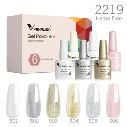 6-Piece HEMA-Free Jelly Pink Nude Gel Nail Polish Set - Soak-Off UV/LED Semi-Permanent Lacquer Collection (2219 glitter color)
