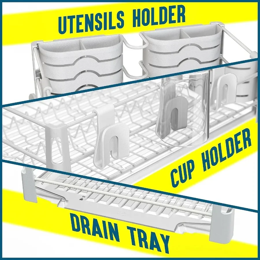 Dish Rack with Drainers Mug Holder and Utensil Holder White