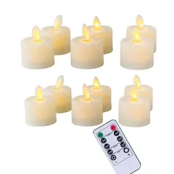 Flameless Moving Wick LED Candles with Remote Control - Realistic Flickering Effect for Christmas, Church, or Wedding Decor (12 pieces)