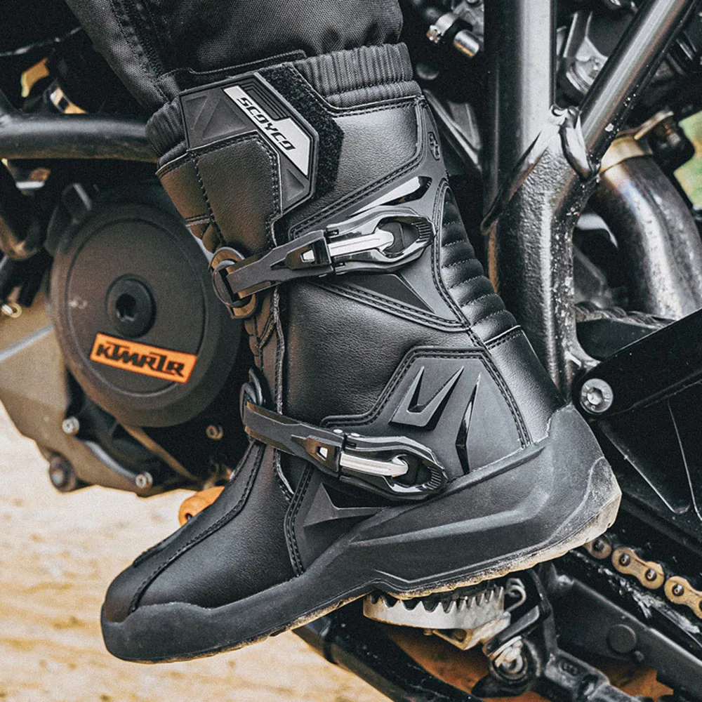 SCOYCO Retro Motorcycle Boots Cowhide Waterproof Mid-Calf Long Boots Riding Motocross Bota Motorbike Botas Motocross Shoes motorcycle shoes motorcycle rain boots motorcycle boots