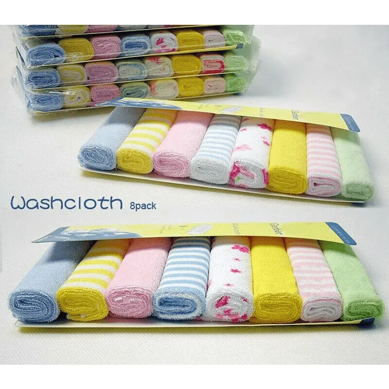 Baby Towel 8PCS Baby Washcloths Soft Face Towels Natural Cotton Infant Bath Towel Baby Feeding Burp Cloth Bib Handkerchief Shower Gift