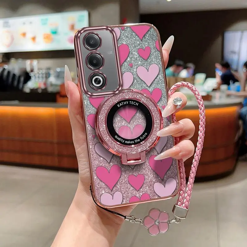 Cute Loving Heart Phone Case Set with Lanyard and Stand