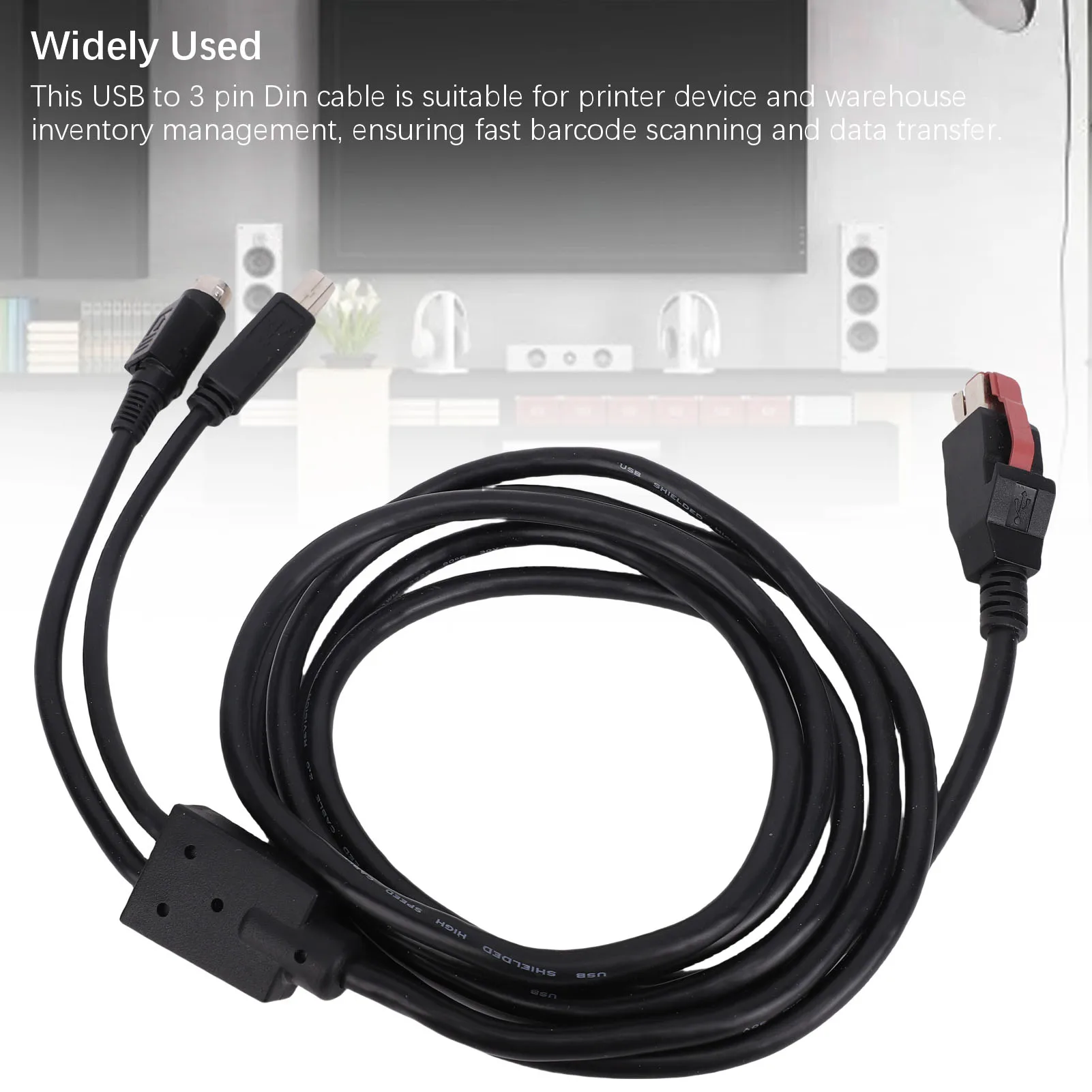 Printer Data Cable 1.8m 24V Power USB to USB2.0 B Male and 3 Pin Power Din Male Cord USB to 3 Pin Din Cable