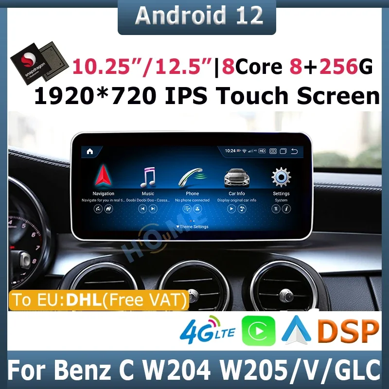 

10.25/12.5inch Snapdragon 8+128G Android 12 Car Multimedia Player GPS for Mercedes Benz C Class W204 w205 V class W638 2008-2018