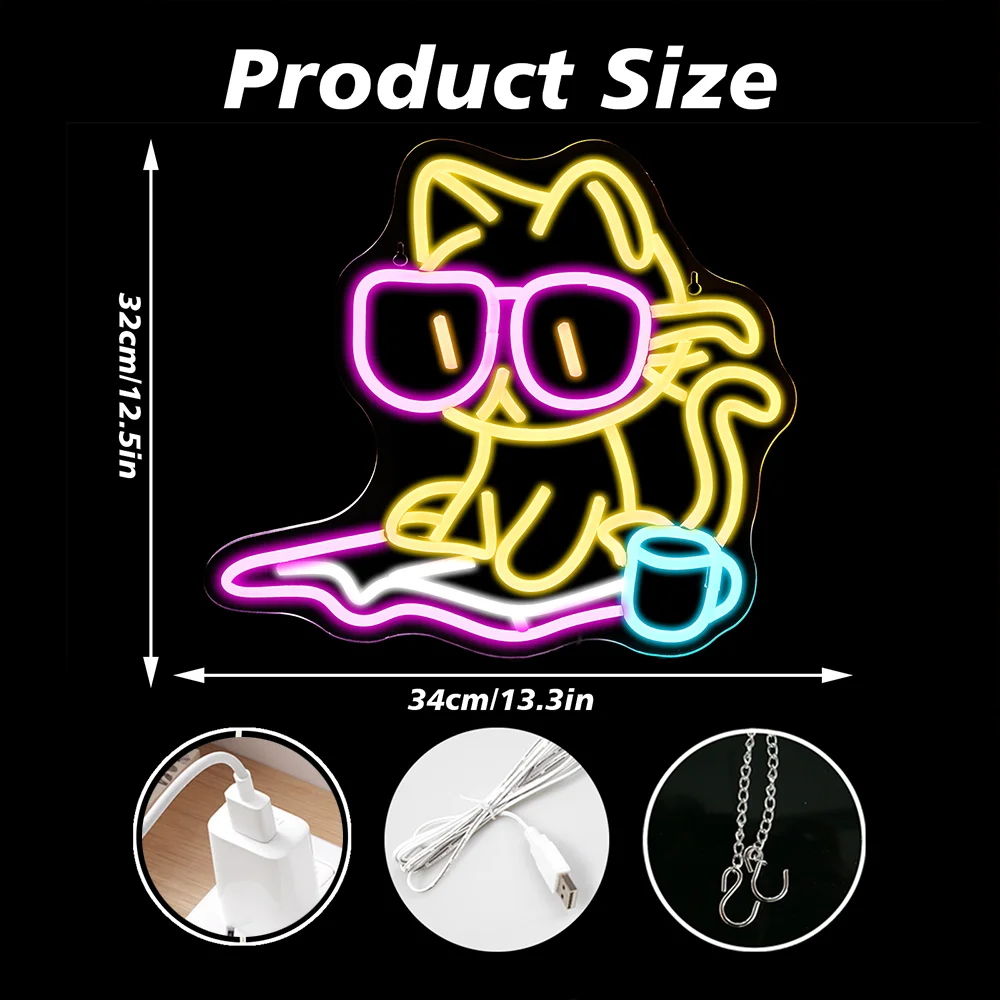 Description Picture 4 of itemReading Cat Neon Sign Dimmable Room Decoartion Led Light Up Sign Wall Decor Signs For Kid's Bedroom Read Area Library Neon Lamp