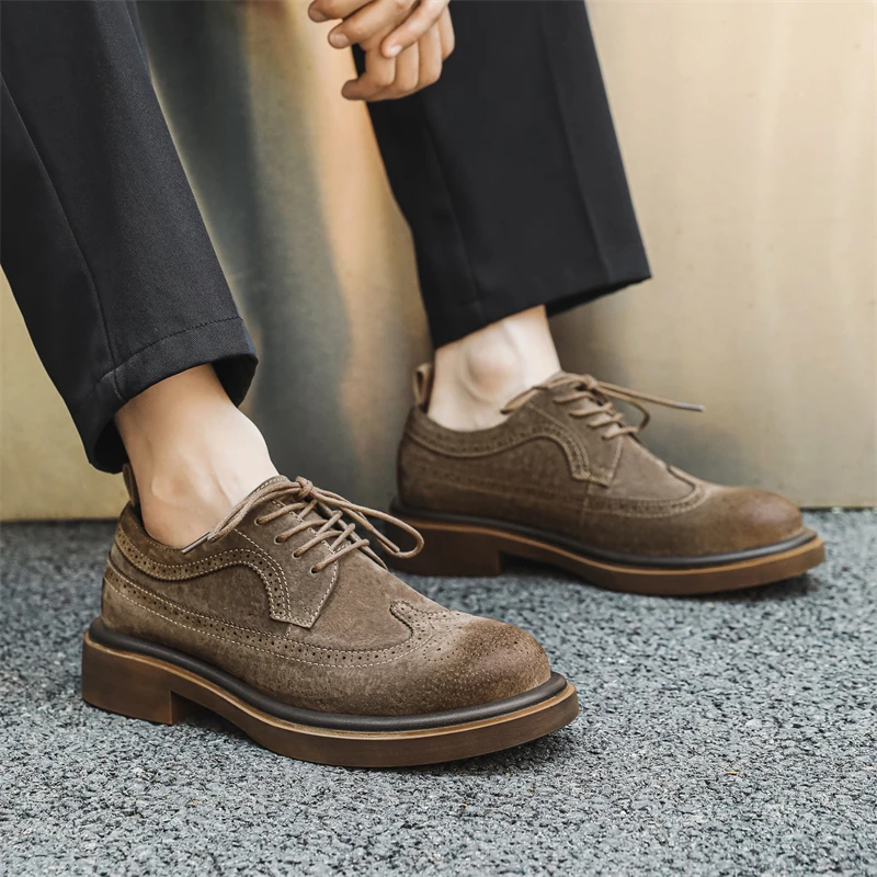 Brogue Thick soled men's shoes Fashionable British style Outdoor leisure business party Daily office youth men's quality shoes