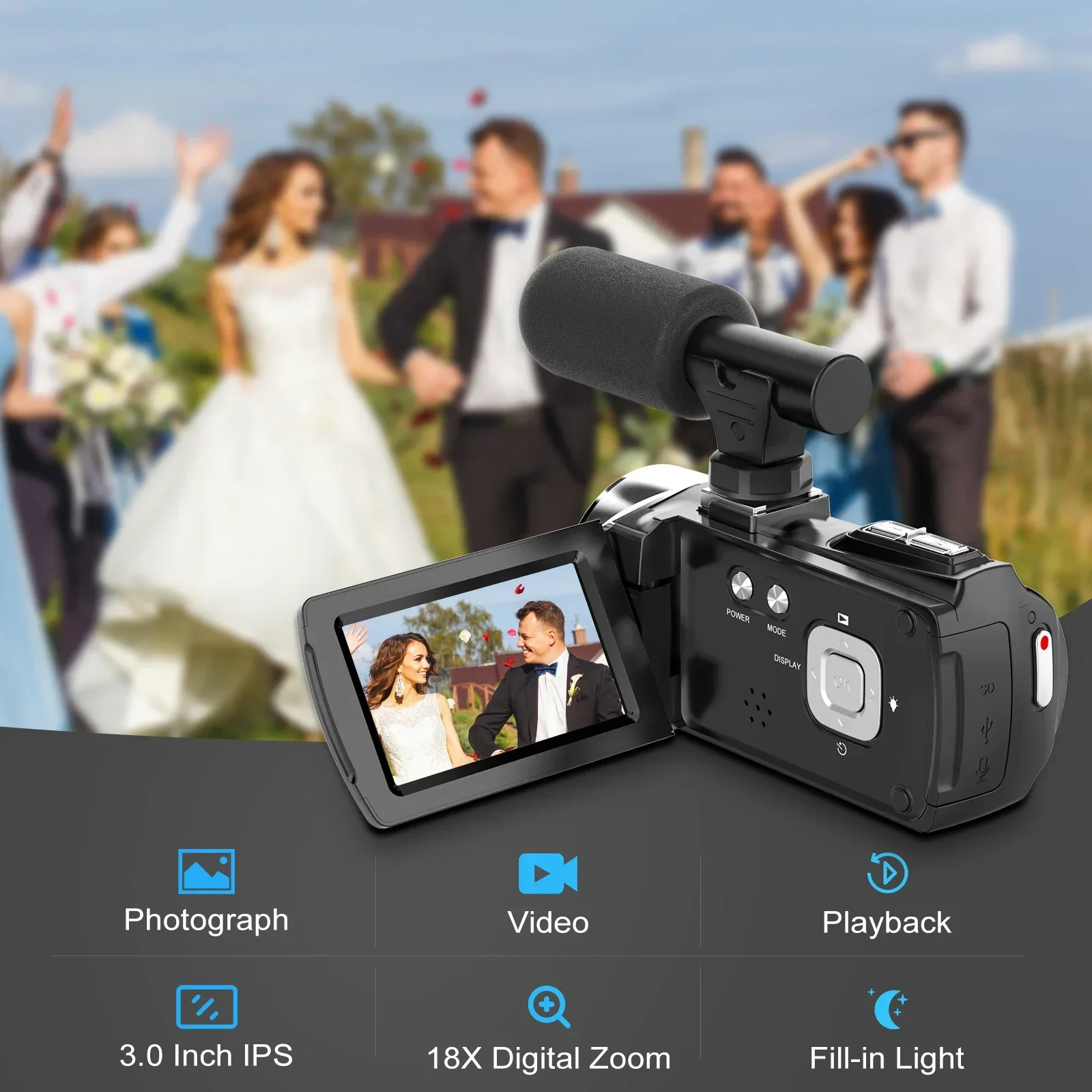 4K Camcorder with Microphone 18X Zoom Infrared Vlogging Video Camera for Youtube 48MP Portable Digital Recorder Live Streaming - 2