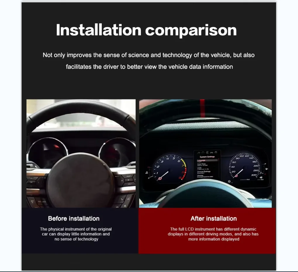 Schermo per Passeggero Auto, Cruscotto Digitale per Ford Mustang 2015-2021, Display Multimediale con Luce Atmosferica per Copilota - immagine 2