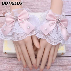 Handmade Sweet Cute Lolita Mine Lace Bow Bead Chain Love Oversleeves Summer Japanese Style Kawaii Girls Y2k Accessories