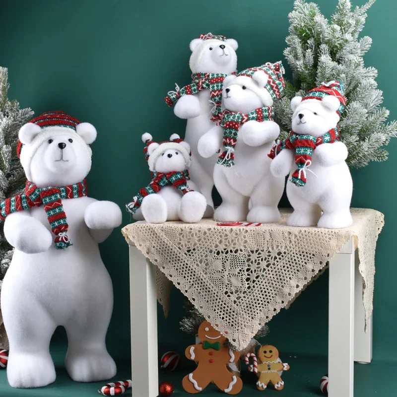 

Christmas celebration supplies shopping mall decoration window layout white flocking bear ornaments shooting scene dress