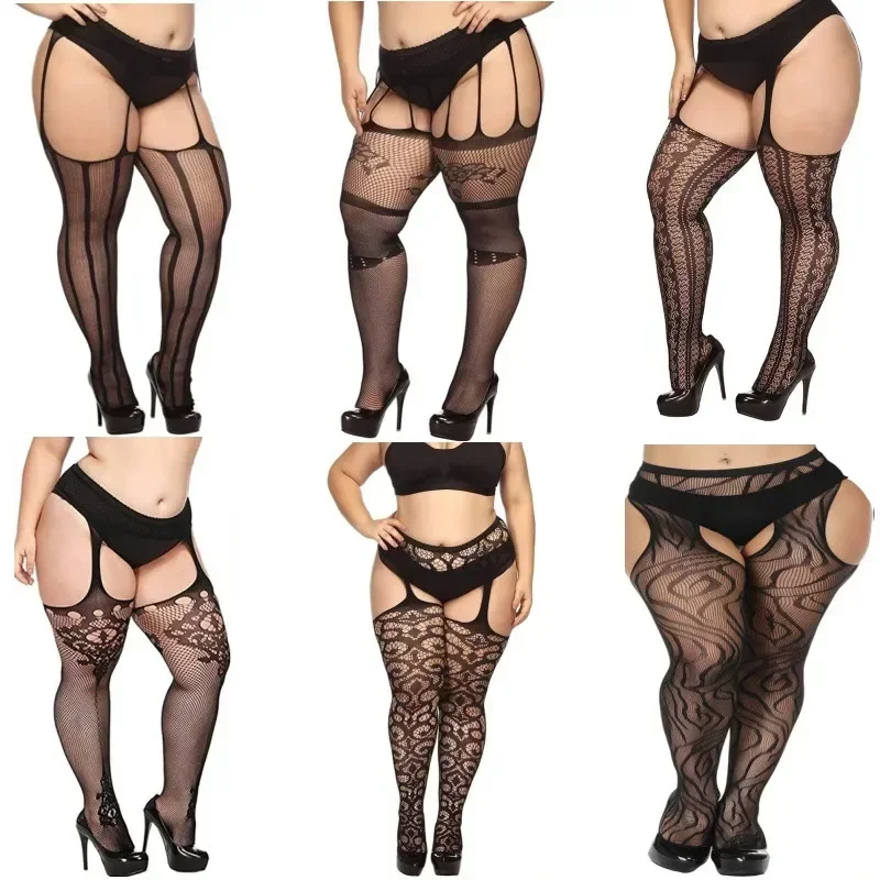 Sexy Lingerie Large Big Plus Size Fat Womens Oversize Fishnet Black Stockings Open Crotchless Body Tight Pantyhose