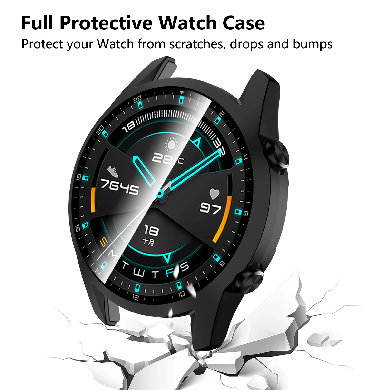 Premium Tempered Glass Full Coverage Bumper Screen Protector for Smartwatch – Durable Protection Shell