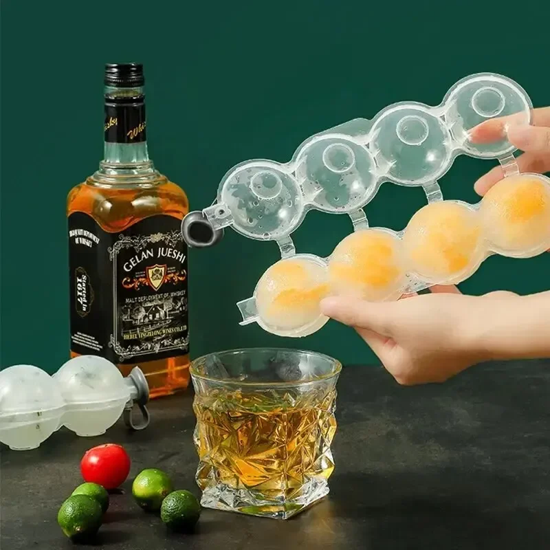 Ice Mold 1Pc 4 Hole PP Transparent Kitchen Ice Box Ice Cream Maker Tool Cube Makers Round Hockey Ball Mould Popsicle Articles