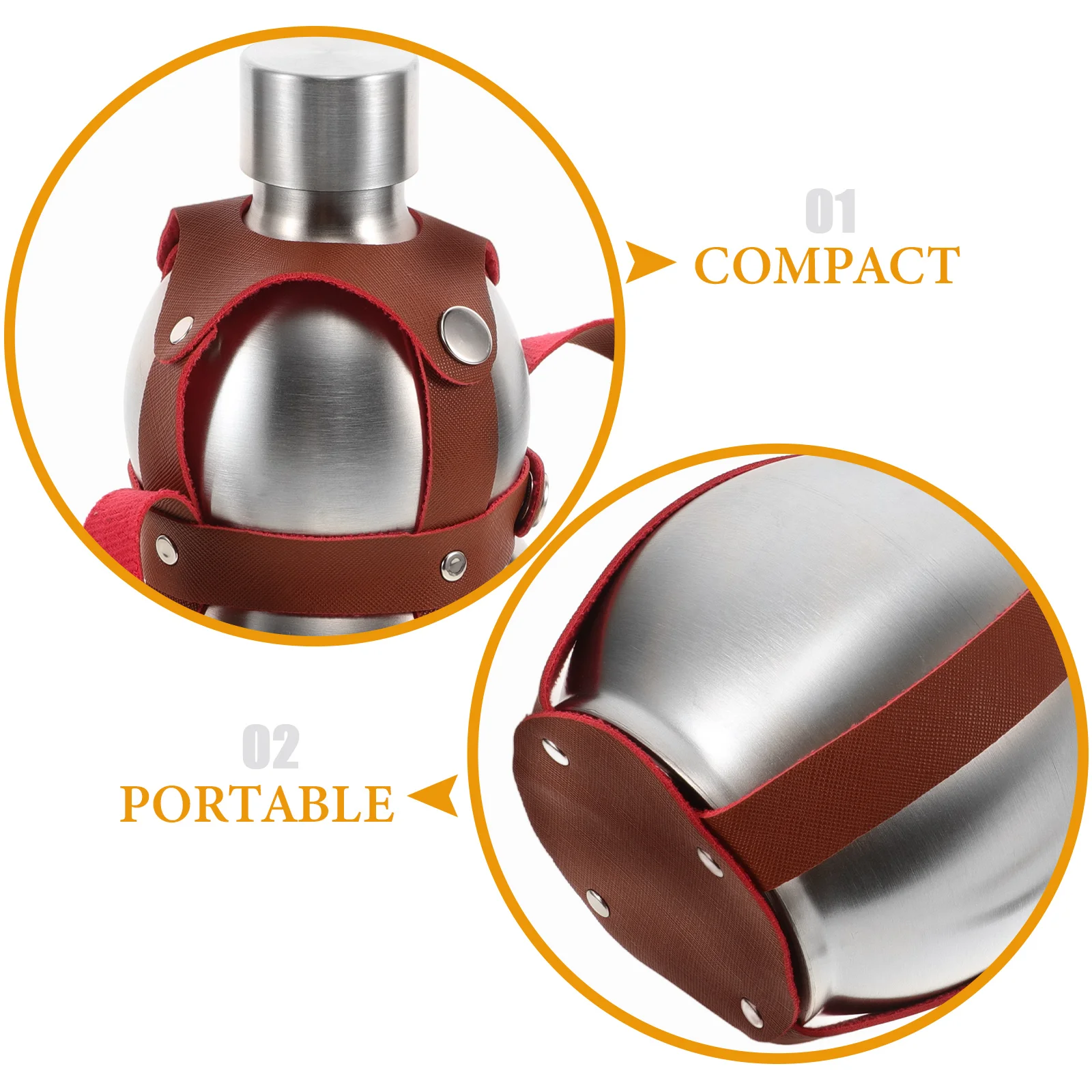 Stainless Steel Gourd Kettle Water Bottle Waterbottle Drinking Canteen with Strap Seal Medieval Jug Pouch Pu Pot 6