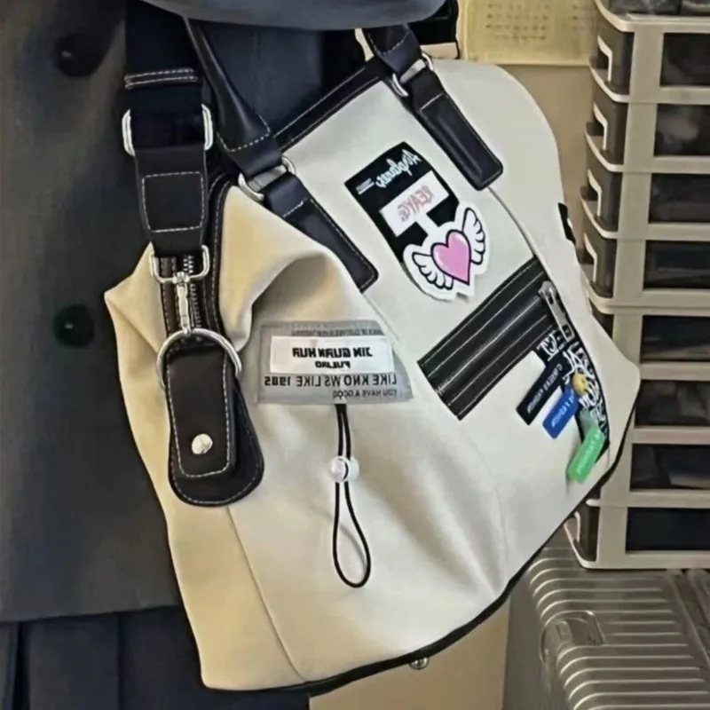 JIAERDI Vintage Creative Label Tote Bag Women Zipper Large Capacity Handbag Ladies Soft Casual Commute Travel Crossbody Bag 2025