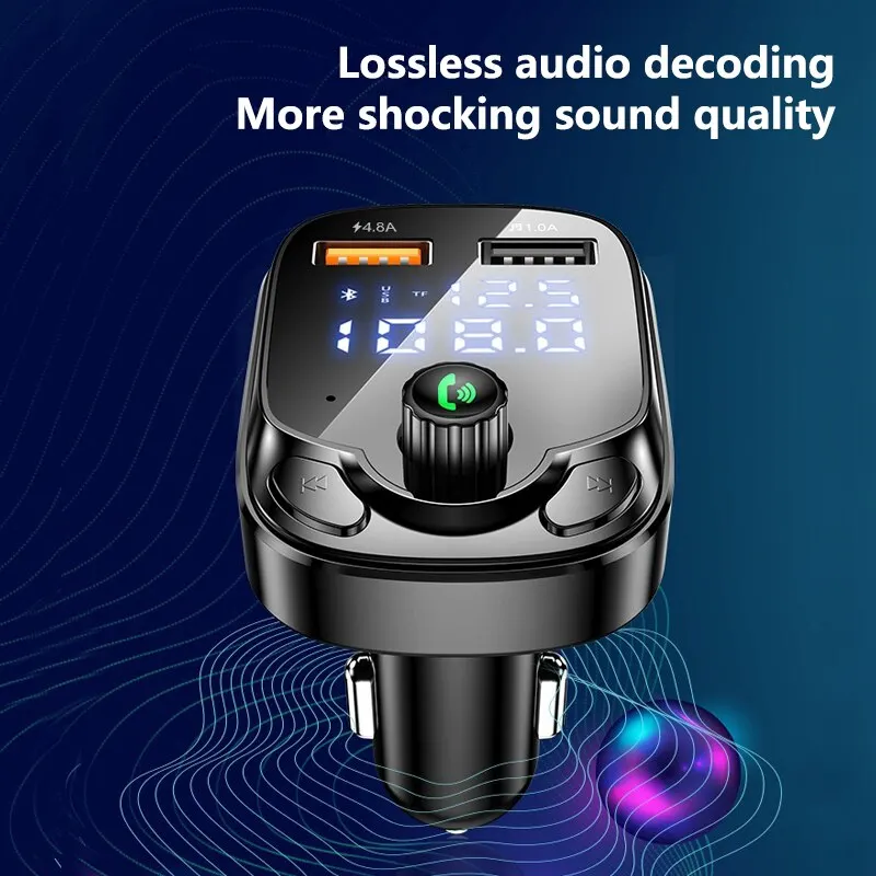 Bluetooth 5.0 Wireless FM Transmitter 4.8A Dual USB Car Radio Modulator MP3 Player Handsfree Quick Charge Adapter for Car