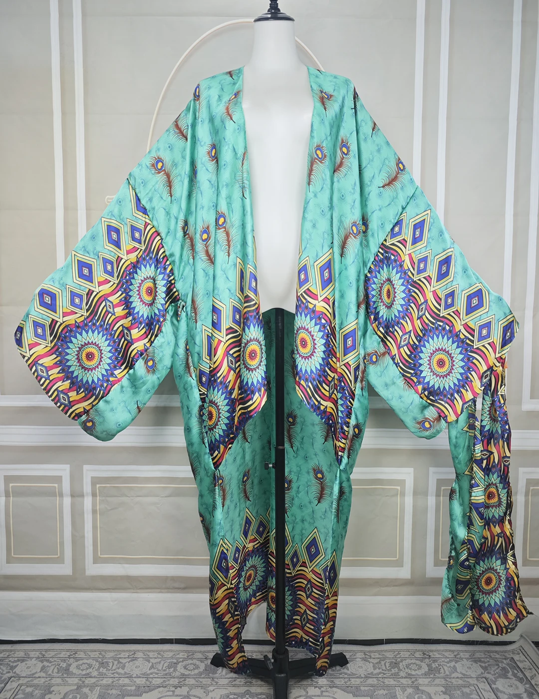 Fashion Spring African Femme Back Long of Kimonos Casual Beautiful Blogger Style Silky Open Front Mini Cardigan With Scarf
