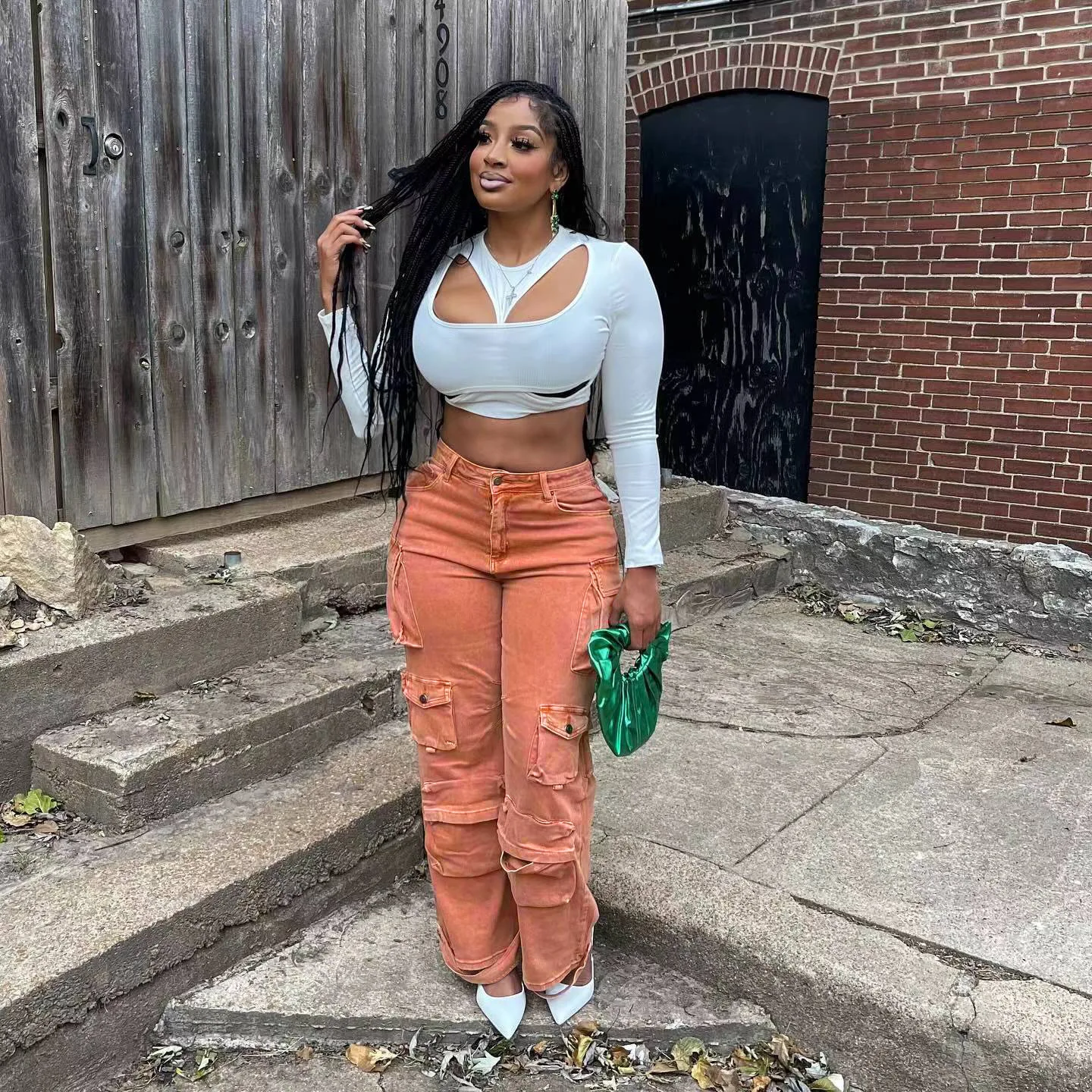 

Denim Overalls Cargo Pants Women Casual Multi-bag Baggy Pockets Trousers Solid Color Winter Wide Leg Pants Straight Flare Jeans