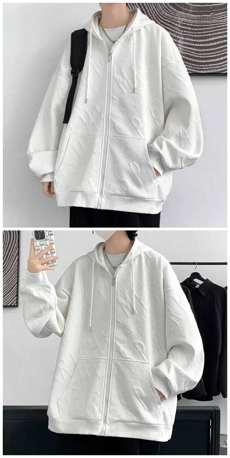 Hochwertige Herren-Hoodies mit Prägung, Frühjahr/Herbst 2026, locker sitzender Freizeit-Pullover, Jugend-Reißverschluss-Hoodie, Outdoor-Oberbekleidung – Detail 8