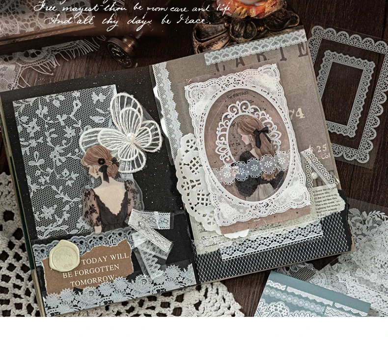 30Sheets/Bag Lace Theme PET Stickers for DIY Scrapbooking Collage Art Frame Laptop Phone Cup Luggage Guitar Skateboard Decal
