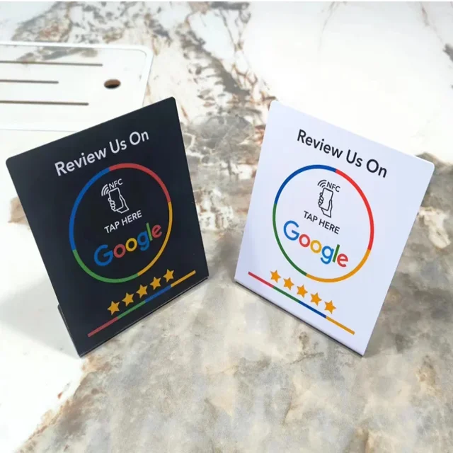 13.56Mhz programmable Google Review Card NFC station table NFC Google Reviews display bending card standing brand bracket 2